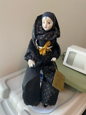 Black and Gold Polka Dot Porcelain Doll